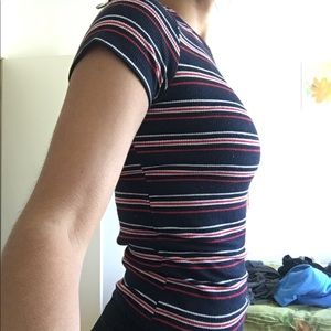 Striped ribbed short sleeve shirt